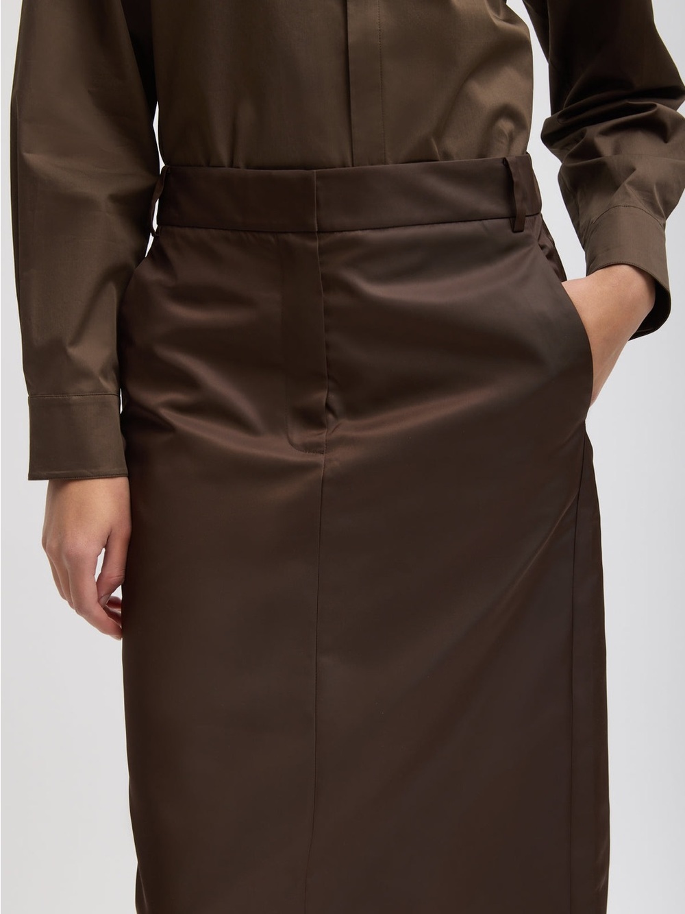NWT Tibi Eco Nylon Midi Trouser Skirt Brown Size 00 - Picture 3 of 16